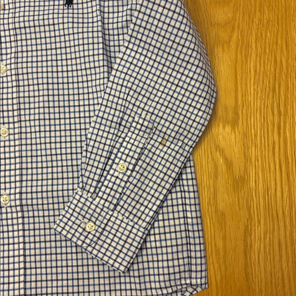 Boys Polo by Ralph Lauren White and Blue Checked Button-Down Shirt - size 7 - Picture 6 of 7
